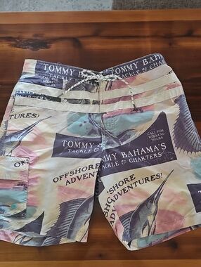Tommy Bahama Pastel Marlin Print Swim Shorts in Pink, Blue, Cream